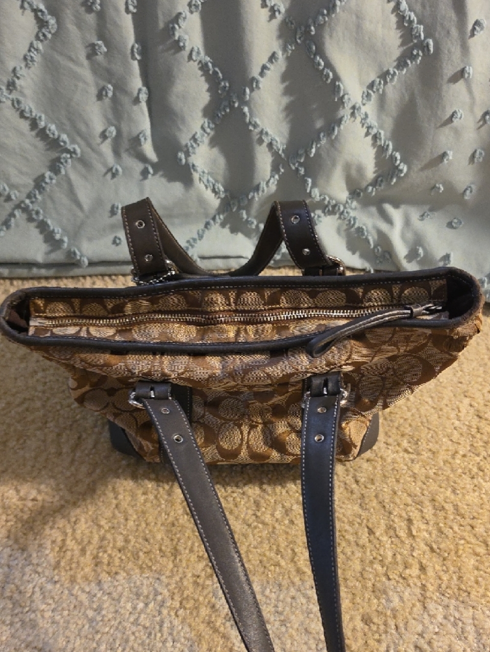 Coach Tan and Dark Brown Signature Canvas Tote - Picture 4 of 6